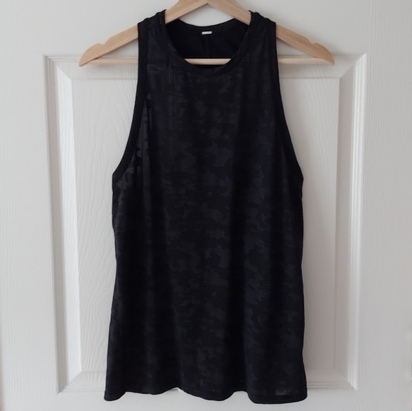 lululemon athletica Tops - Lululemon Black Camo Racerback Stretch Miles Ahead Tank Top Shirt Size 4